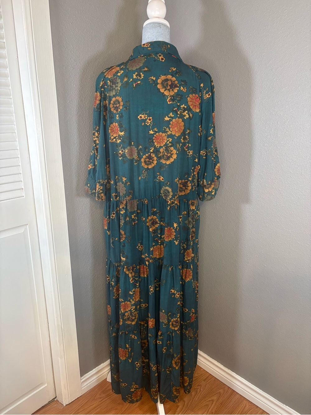 NATURAL LIFE Teal Floral Button-Front Tiered Midi Dress Size XL - Picture 4 of 12